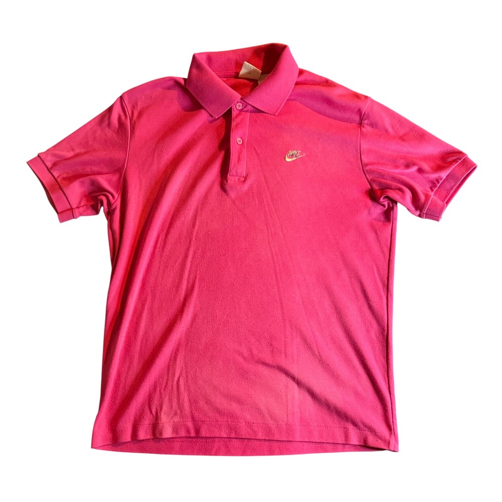 Nike Vintage Polo Shirt Mens Large Pink Embroidered Multi Color Swoosh Logo